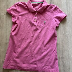 Vintage Lilly Pulitzer Pink Palm Tree Print Shrunken Golf Polo Shirt Size S